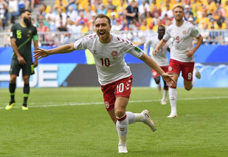 An early goal from Christian Eriksen puts Denmark ahead in their match against Australia in FIFA 2018