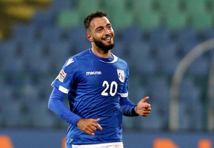 Grigoris Kastanos scores a goal to give Cyprus an early lead in the UEFA Nations League match with Bulgaria