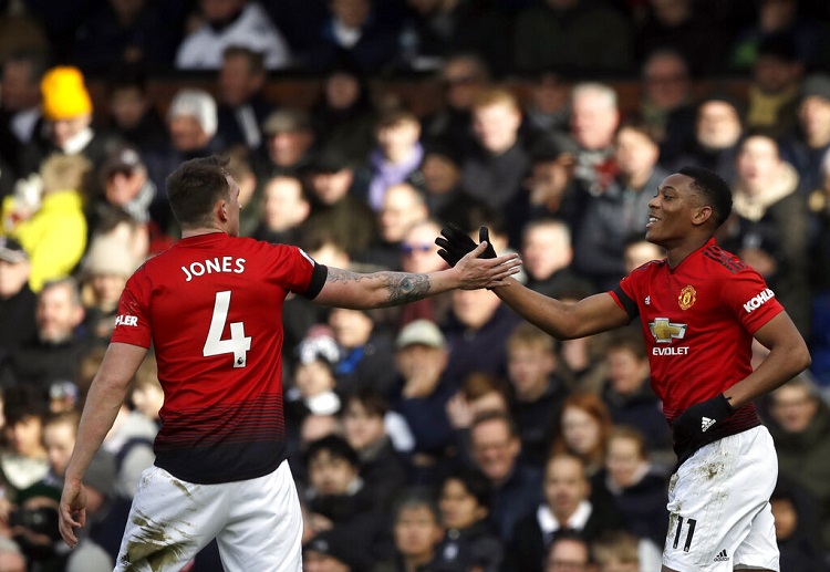 Anthony Martial score against Fulham during their Premier League match