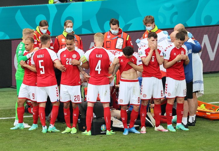 Denmark players have surrounded Christian Eriksen as he collapse during Euro 2020 match against Finland