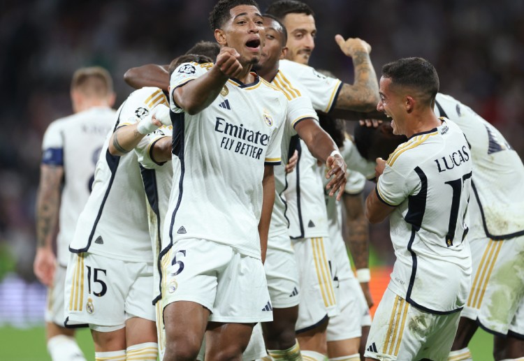 Real Madrid's Jude Bellingham celebrates scoring against Union Berlin the Champions League