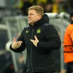 Eddie Howe of Newcastle United will aim to gain points in their Champions League match against Paris Saint-Germain