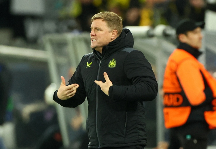 Eddie Howe of Newcastle United will aim to gain points in their Champions League match against Paris Saint-Germain