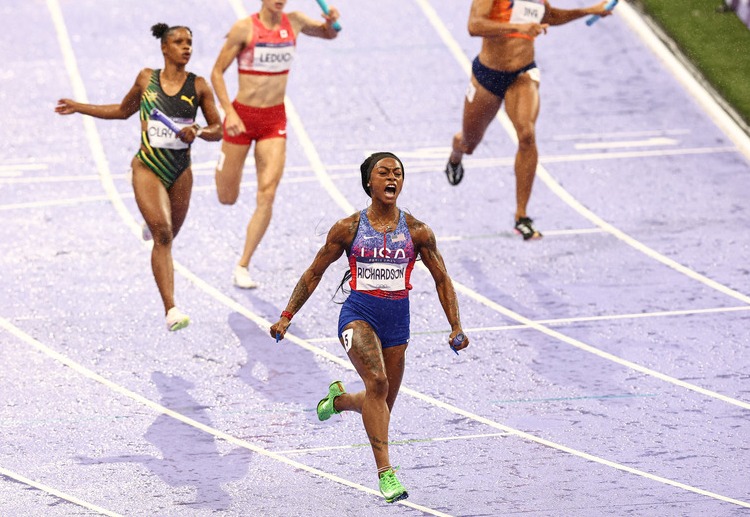 USA's Sha’Carri Richardson has won gold in the Olympics 2024 women's 4x100 relay